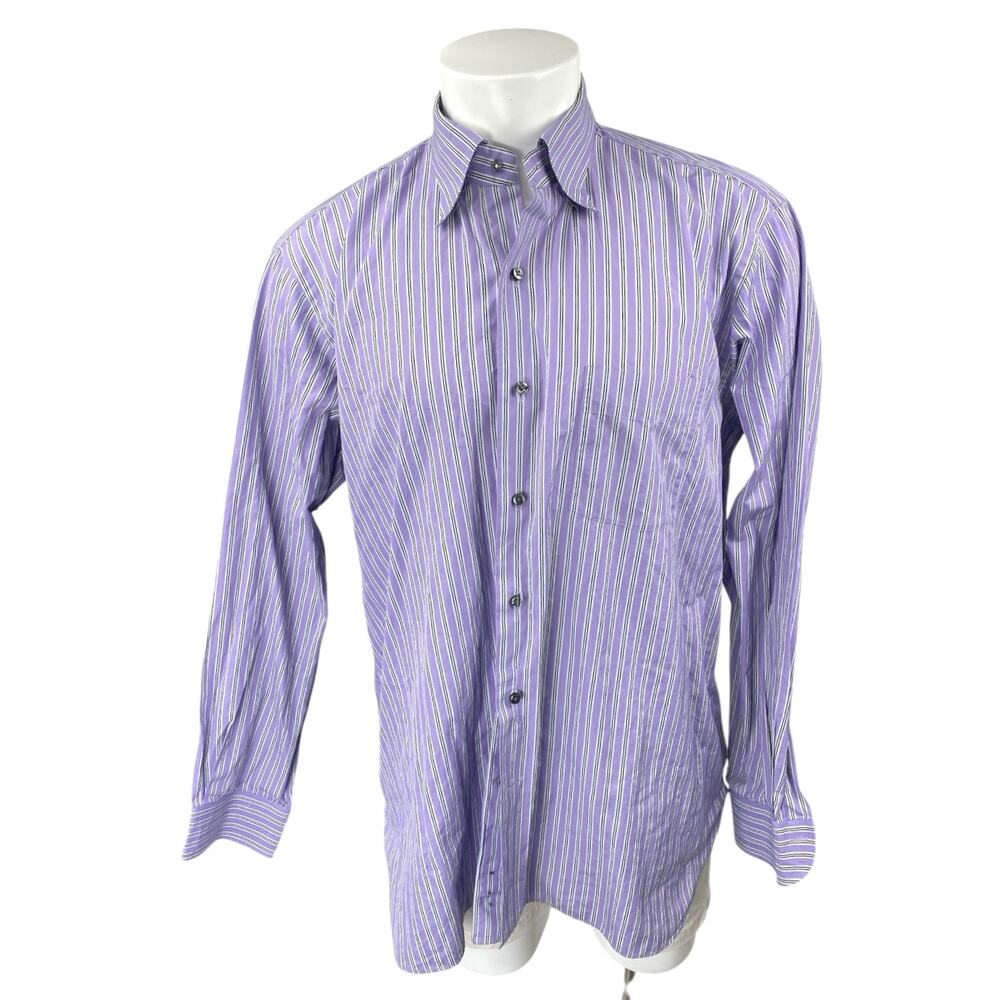 Paul Stuart Men's Purple Striped Collar Long Sleeve Button Down Pocket Shirt XL